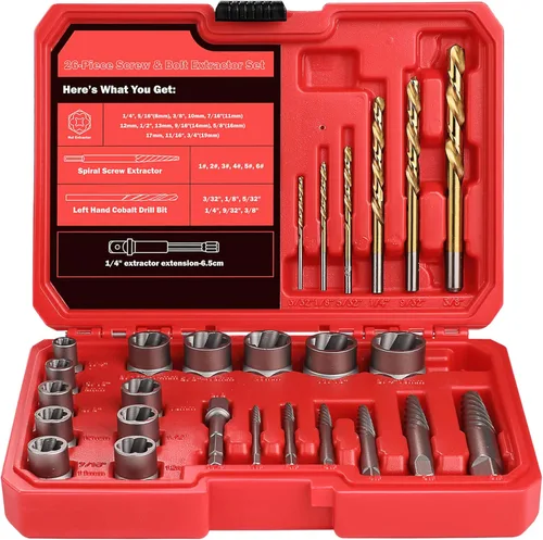 Miniatura 12 de Juego de 15 extractores de pernos, juego de extractor de pernos Easy Out de 3/8'', juego removedor de pernos dañados y extractor de tuercas