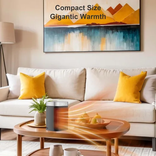 Miniatura 6 de Calentador de espacio portátil pequeño para uso en interiores, calentador eléctrico VOCRS PTC de 1500 W con termostato, control remoto, temporizador