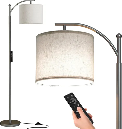Miniatura 9 de SUNMORY Lámpara de pie de arco, moderna lámpara de pie con control remoto y bombilla regulable continua, lámparas de pie de metal con pantalla Negro