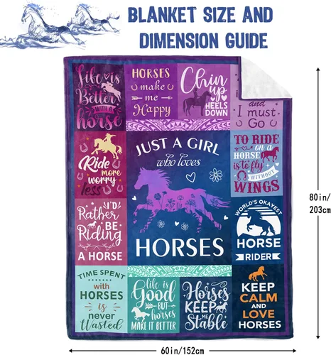 Miniatura 2 de Regalos de Caballos para Niñas y Mujeres, Manta "Just A Girl Who Loves Horses" 60" x 80", Regalos de Navidad y Cumpleaños para Amantes