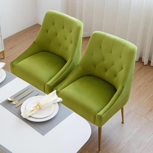 Miniatura 17 de Juego de 2 sillas de comedor modernas, sillas de comedor tapizadas de mediados de siglo, sillas de comedor de terciopelo con patas doradas para Negro