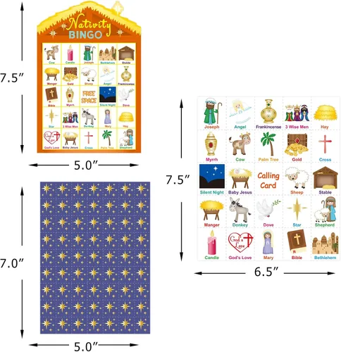 Miniatura 5 de Juego de bingo de la Natividad de Fancy Land para niños, 24 jugadores, Navidad, establo, casa cristiana, juego de bingo religioso para fiestas