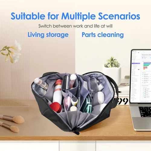 Miniatura 7 de LENTION Estuche organizador de electrónica premium con asa, bolsa grande de viaje con múltiples compartimentos para tableta, cargadores de MacBook
