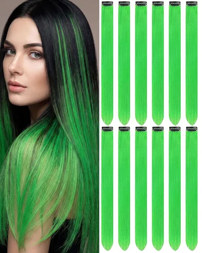 Miniatura 20 de 12 extensiones de cabello negro con clip, extensiones de cabello de color de 22 pulgadas, extensiones de cabello sintético largo y lacio para mujer