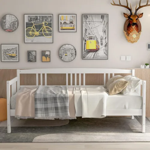 Miniatura 22 de Merax Sofá cama con cama nido, soporte de listones de madera, sofá cama moderno para sala de estar con rieles, tamaño completo, gris