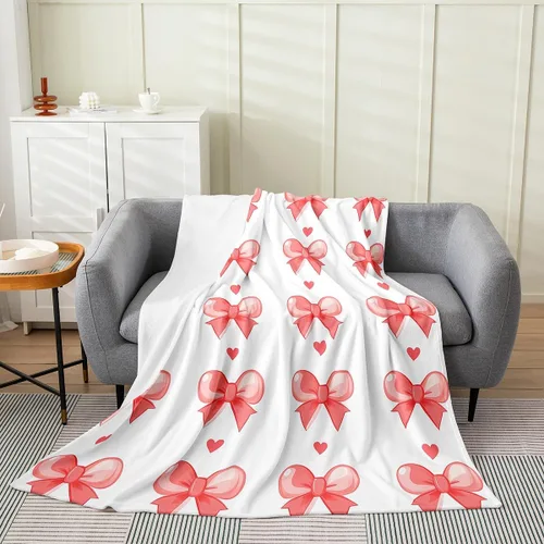 Miniatura 33 de Erosebridal Manta de franela con nudo de lazo para niñas, 40 x 50 pulgadas, diseño de rayas de diamante, para sofá cama y cama de vellón para niños