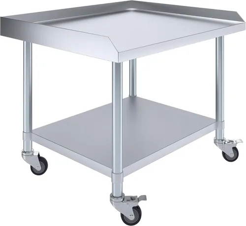 Miniatura 23 de AmGood Soporte para equipo de acero inoxidable con estante inferior + ruedas, resistente, grado comercial, certificado NSF