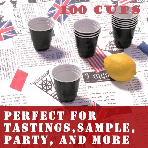 Miniatura 5 de 100 unidades de mini vasos negros para shot de 2 oz, desechables y de tamaño pequeño, perfectos para fiestas, degustaciones, muestras y más