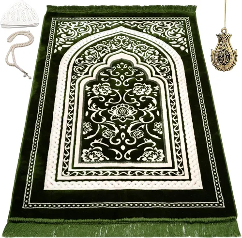 Miniatura 9 de Modefa Alfombra de oración de terciopelo islámico turco, gruesa, ancha, suave, para hombres y mujeres, tapete de oración grande, regalo de Eid
