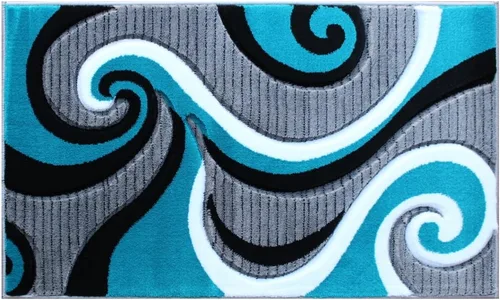 Miniatura 3 de Masada Sophia Collection Tapete de Bienvenida Tallado a Mano Moderno Contemporáneo Turquesa Blanco Gris Negro, Tapete de Puerta, Alfombra de Baño