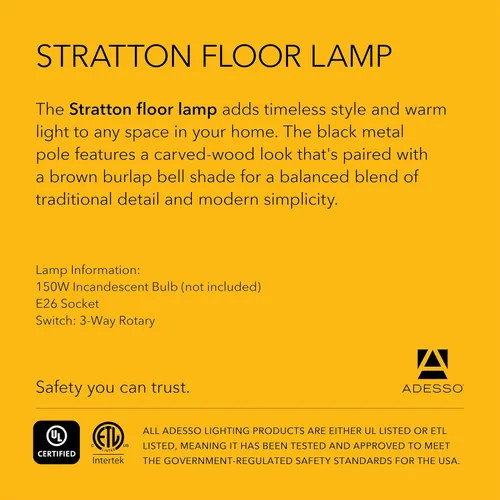 Miniatura 7 de Adesso 1521-01 Stratton - Lámpara de piso, 1523-01, 150watts, 120.00 volts
