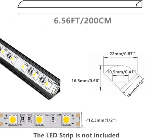 Miniatura 2 de THMOOTHER Tira LED con forma de V de 6.56 pies, resistente a los rayos UV, difusor de canal negro, paquete de 10 perfiles de aluminio con cubierta