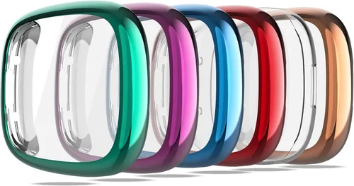 Miniatura 8 de Protector de pantalla compatible con Fitbit Sense 2/Versa 4 Carcasa, Carcasa de TPU suave plateada, Protector de pantalla protectivo integral