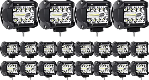 Miniatura 10 de Turboo - Cápsulas LED, barra de luz LED de 4 pulgadas, luz de flash ámbar, 2 unidades de 12000 lúmenes, luz todoterreno de triple fila, combo