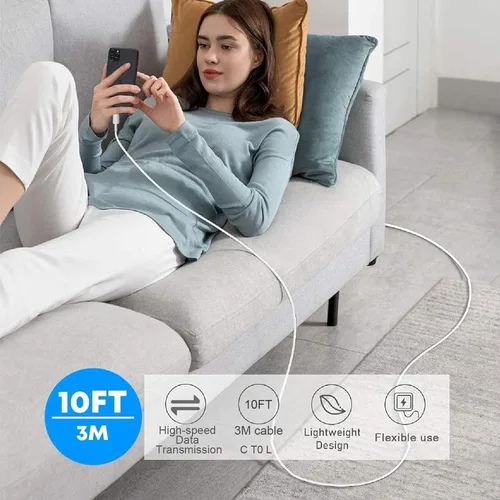 Miniatura 8 de Cargador para iPhone de carga rápida, paquete de 2 bloques de adaptador de cargador de pared USB C de 3 metros con cable USB C a Lightning de carga