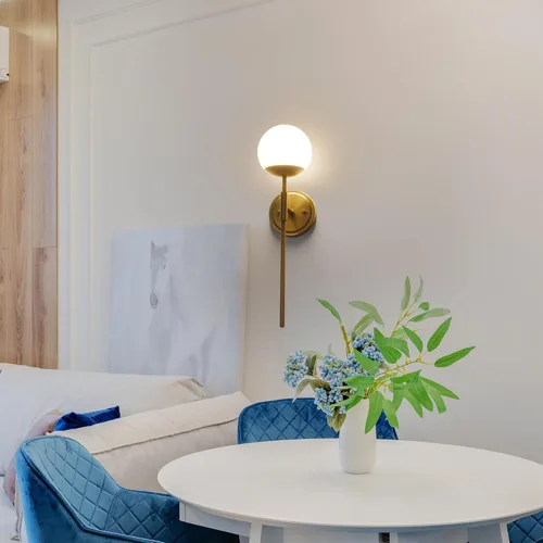 Miniatura 7 de Juego de 2 apliques de pared de latón envejecido, apliques modernos de tocador de baño para iluminación de pared, luminarias de tocador con vidrio