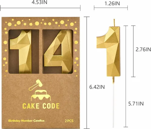 Miniatura 6 de Velas de cumpleaños de 7 cm con número 14 de oro, velas de número dorado, velas de número para pastel, celebración de fiesta