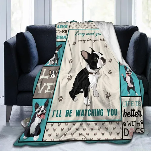 Miniatura 2 de Boston Terrier - Manta ultra suave y acogedora de felpa linda para amantes de los perros Boston, manta de franela de forro polar, ligera, mullida