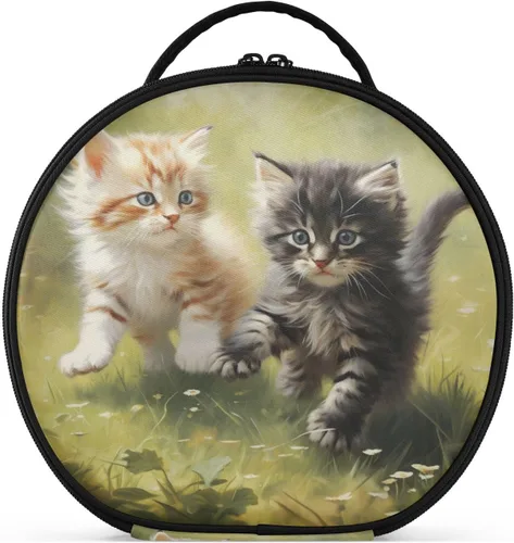Miniatura 28 de senya Bolsa redonda para cosméticos, estuche de viaje para maquillaje, bolsa organizadora de maquillaje con divisores ajustables, portátil