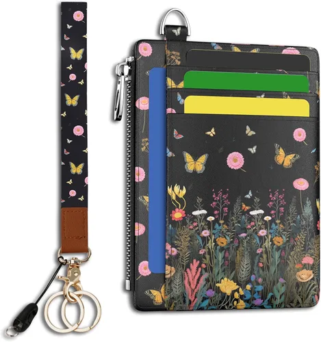 Miniatura 52 de Hancynir Cartera delgada para mujer con soporte para tarjetas de crédito RFID, pequeña mini funda para tarjetas con bolsillo frontal de PU, cartera