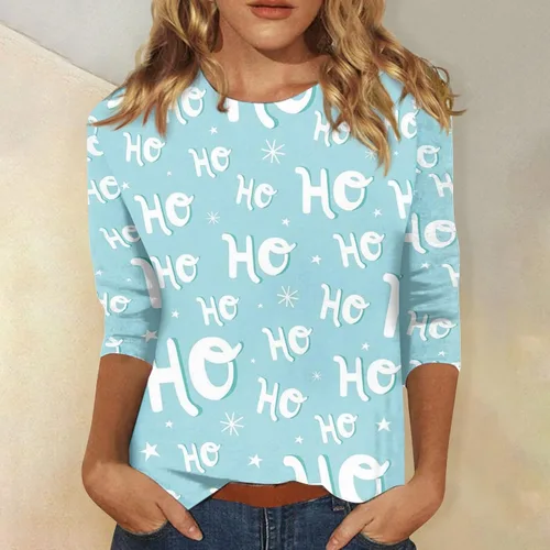 Miniatura 4 de Camisetas de Navidad para mujer, camisas de manga larga de Navidad para mujer, estampado de copos de nieve, tres cuartos