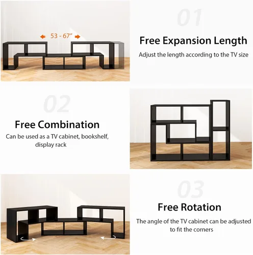Miniatura 5 de POWERSTONE Soporte para consola de TV, centro de entretenimiento combinado de 3 piezas para TV de 50, 55, 60, 65 pulgadas, moderna estantería