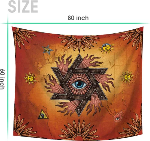 Miniatura 4 de VENTIMI Tapiz de sol para colgar en la pared, mantel con ojos espaciales, decoración de pared para dormitorio, sala de estar, exterior e