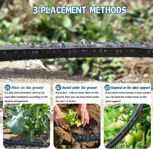 Miniatura 6 de Paquete de 4 mangueras planas de 10 pies para camas de jardín, manguera corta para riego eficiente y eficaz de plantas, manguera de goteo de riego
