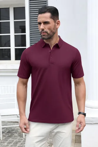 Miniatura 4 de MAGCOMSEN Camisas polo de manga corta para hombre, de algodón, piqué de 3 botones, ajuste clásico, informal, camisetas de golf
