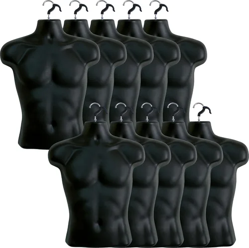 Miniatura 7 de Maniquí torso masculino negro con respaldo hueco, cuerpo apilable para exhibición de camisetas, mostrador, ferias de manualidades, fotos y diseño