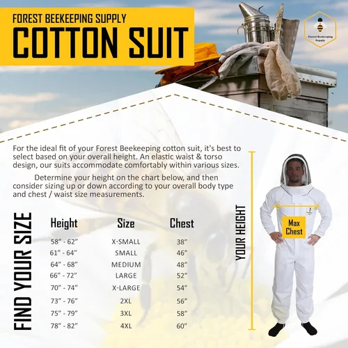 Miniatura 6 de Forest Beekeeping Traje de apicultura Adecuado para apicultores principiantes y comerciales Overol de algodón blanco con capucha Cremalleras