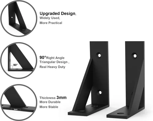 Miniatura 4 de SOGAL Soporte de estante de 3 x 4 pulgadas, soportes de estante negros, soportes de estante pequeños, soportes angulares de soporte de estante