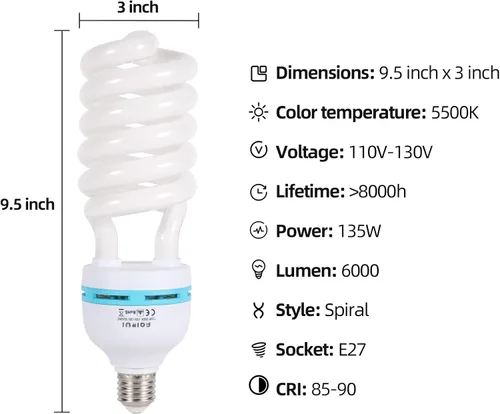 Miniatura 3 de 2 x 135W Fotografía Bombilla 5500K E27 Socket CFL Softbox Bombilla para Fotografía Foto Video Studio Iluminación Paquete de 2