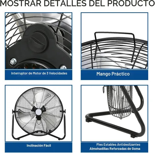 Miniatura 4 de BILT HARD Ventilador de piso de alta velocidad 4650 CFM de 20 pulgadas, ventilador de metal resistente de 3 velocidades con sistema de montaje