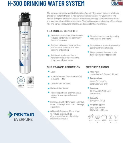 Miniatura 9 de Pentair Everpure H-300 Sistema de agua potable, EV927076, certificado NSF para reducir el plomo, incluye cabezal de filtro, cartucho de filtro