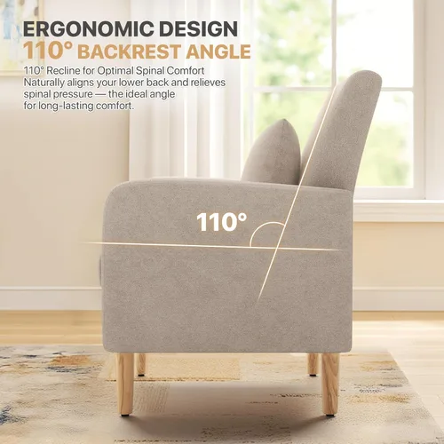 Miniatura 6 de Magshion Silla decorativa Mid-Century para dormitorio, cómoda silla de lectura para sala de estar, sillón tapizado de tela de lino, sofá individual