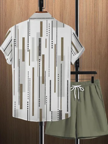 Miniatura 2 de GORGLITTER Conjunto de 2 piezas para hombre, camisa y pantalones cortos con botones y manga corta