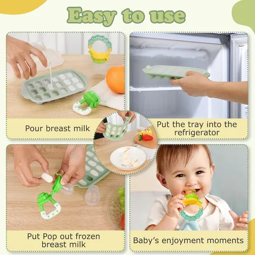 Miniatura 2 de Alimentador de frutas y moldes para paletas de leche materna para bebés, recipientes de almacenamiento de bandeja de congelación de alimentos
