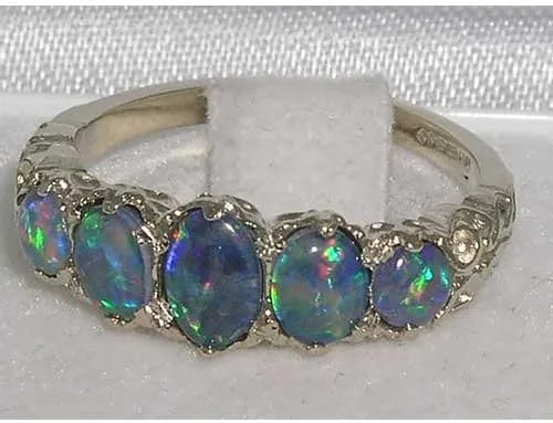 Miniatura 3 de Anillo de plata de ley 925 con ópalo sintético para mujer, tallas 4 a 12