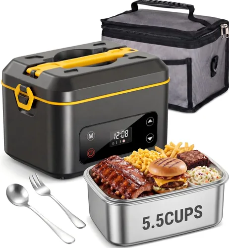 RUDAP Lonchera Eléctrica Inalámbrica, Calentador de Alimentos Portátil Recargable de 24000mAh 1.2L con 5 Modos de Calefacción, Control Automático de