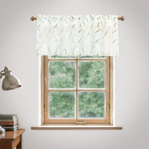 Miniatura 27 de VOGOL Juego de cortinas transparentes bordadas y cenefas para sala de estar, con bolsillo para barra blanca, par de cortinas traslúcidas