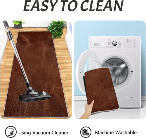 Miniatura 6 de Kitchen Mats for Floor 2 Piece Set Abstract Leather Texture Non Slip Kitchen Rugs Washable Retro Aesthetics Floor Mats Rust Brown Area Rug Runner