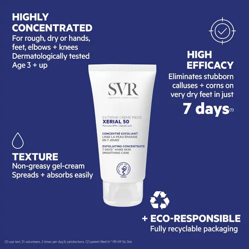 Miniatura 4 de SVR - Xerial 50 Extreme Foot - Crema hidratante intensa para pies con 50% de urea - Para pies, manos, codos y rodillas ásperos y secos - Ofrece
