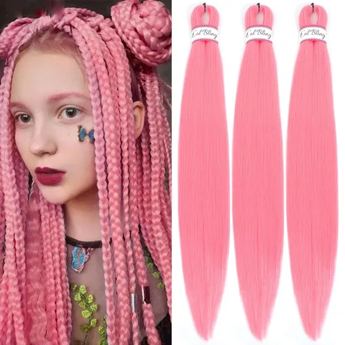 Miniatura 32 de Col bling Cabello trenzado preestirado de 28 pulgadas, 3 paquetes de extensiones de cabello largo para mujer, trenzas de caja, cabello preestirado