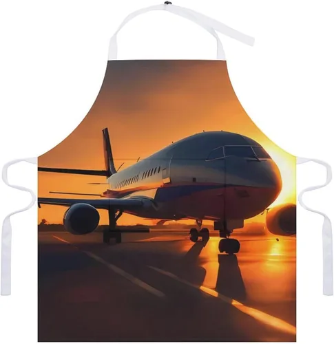Miniatura 7 de MUSM Apron for Adults - 27.6 X 31.5 Inch, Heavy-Duty Polyester Aprons with Two Large Pockets, Waterproof Airplane at Sunset Kitchen Apron for
