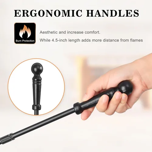 Miniatura 5 de Gtongoko Juego de herramientas para chimenea de hierro forjado, 4 piezas, para interiores y exteriores, con póquer de fuego, pala, cepillo rústico