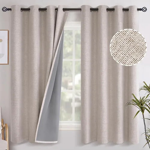 Miniatura 113 de YoungsTex - Cortinas opacas de lino para dormitorio, oscurecimiento de la habitación, cortinas con textura de lino, paneles con aislamiento térmico