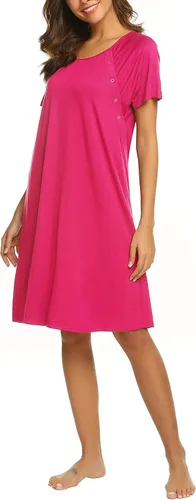 Miniatura 4 de Ekouaer - Camisón con botones y manga corta para mujer, vestido para lactancia, parto, hospital y maternidad, tallas S-XXL