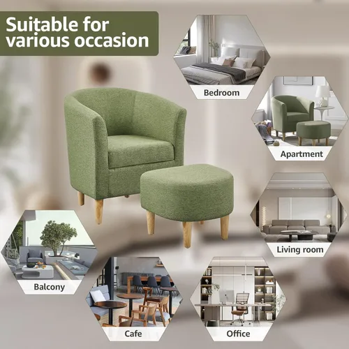 Miniatura 6 de DAZONE Silla Moderna de Mediados de Siglo, Silla de Acento Tipo Barril con Otomana, Juego Cómodo de Sillón con Reposapiés, Sillas Cómodas para Sala