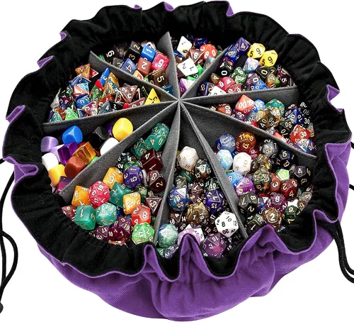 Miniatura 9 de SIQUK Bolsa de dados grande con bolsillos, bolsa de dados con cordón, bolsa de almacenamiento de gran capacidad para juegos de mesa RPG MTG (negro)